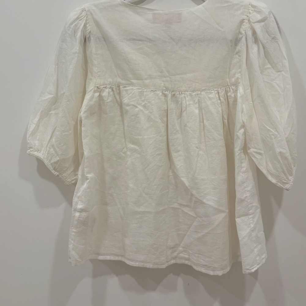 Philosophy Peasant Top Cream White Split Drawstring V Neck Size SP Embroidered - Picture 2 of 11